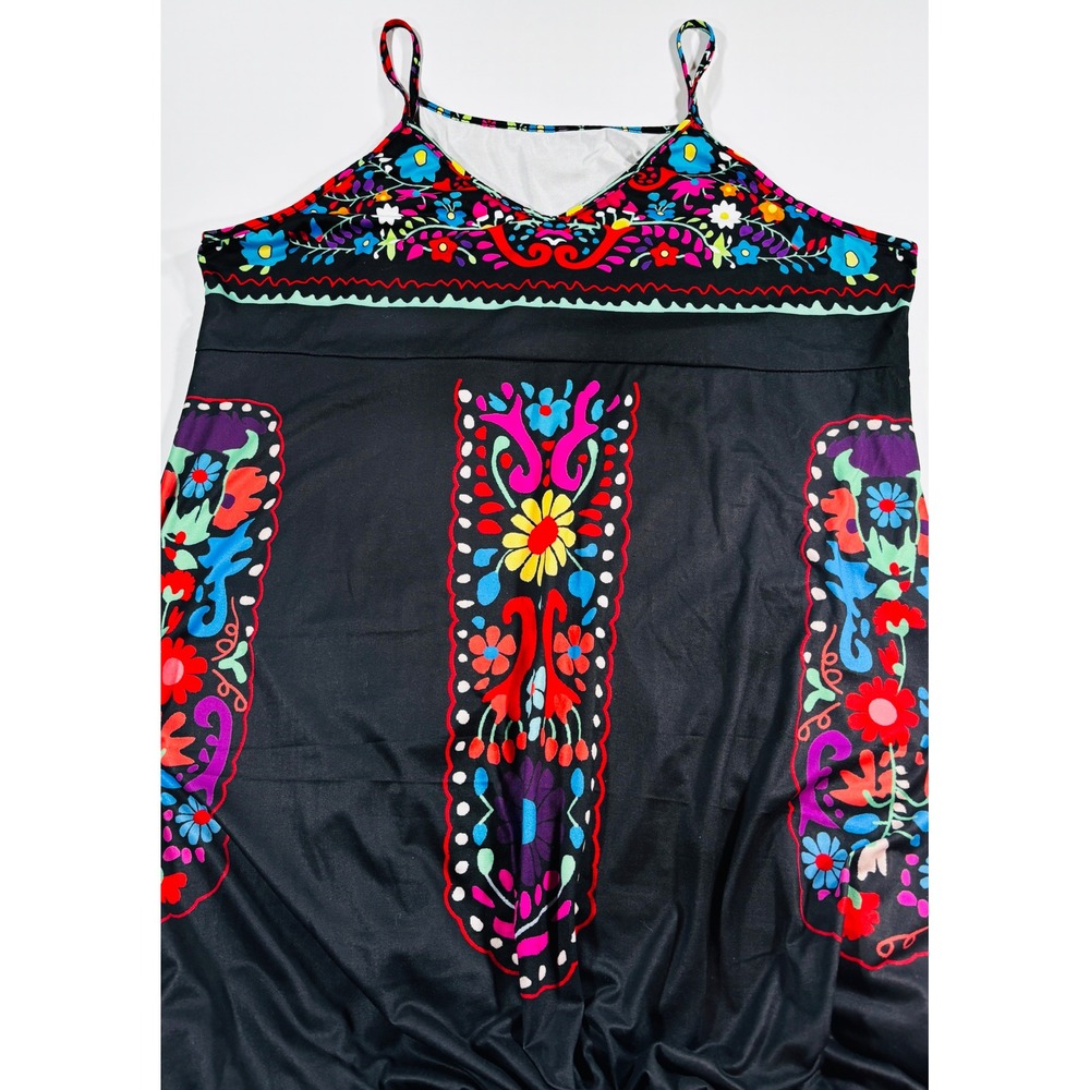 Denater 3XL Maxi Dress Black Floral Lagenlook Boho Folk Art Women Plus